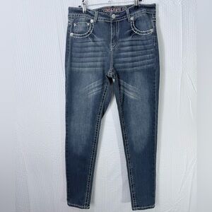 Women’s Y2K Embellished Embroidered Rebel & Soul Skinny Jeans Med Wash, Sz 12